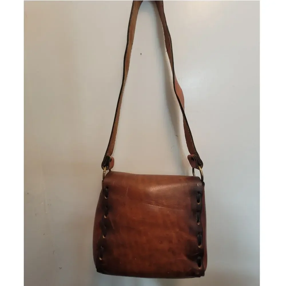 Seventies Tooled Leather Brown Shoulder Bag Boho Folk Charm Wanderer Retro Style